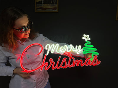 Merry Christmas Neon Sign, Neon Metal Wall Art