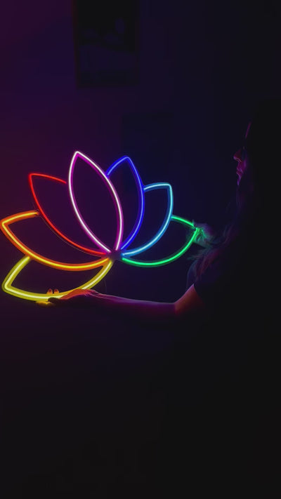 Lotus Flower Neon Metal Wall Art, Yoga Wall Decor