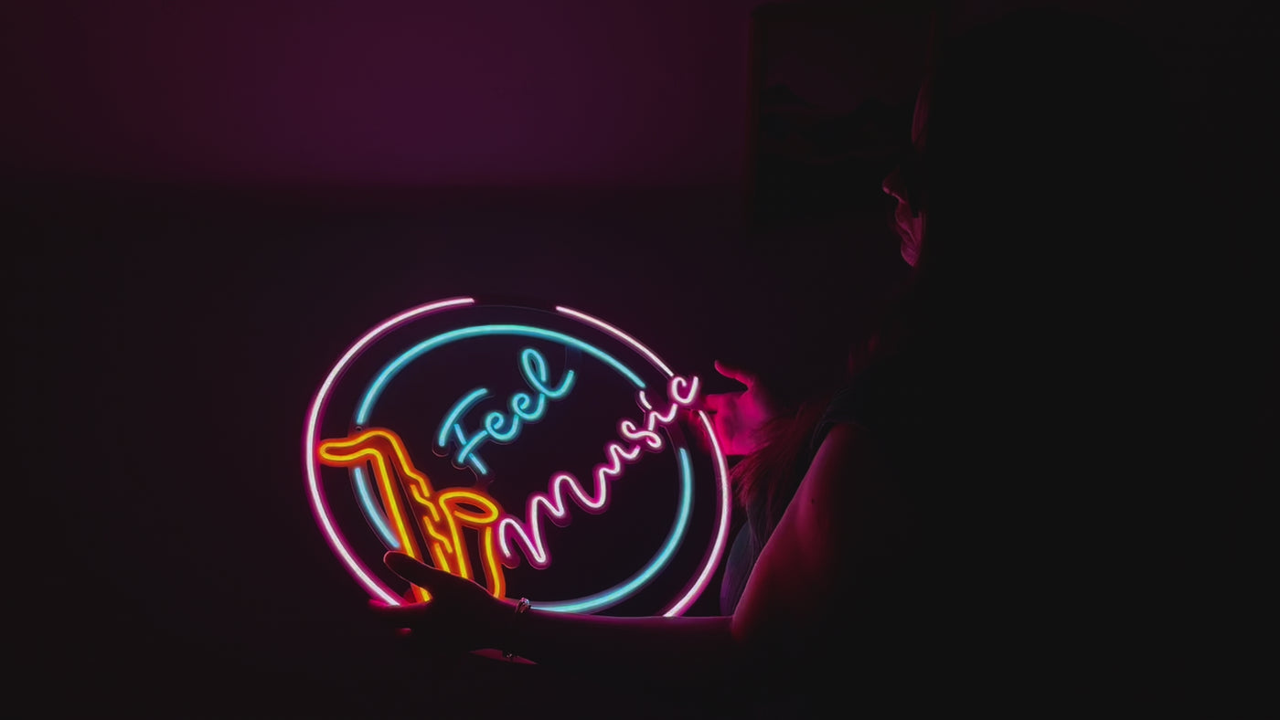 Feel Music Neon Metal Sign, Neon Wall Decor