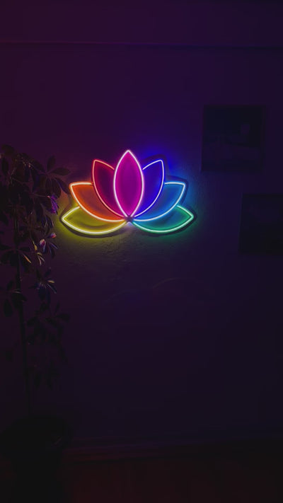 Lotus Flower Neon Metal Wall Art, Yoga Wall Decor