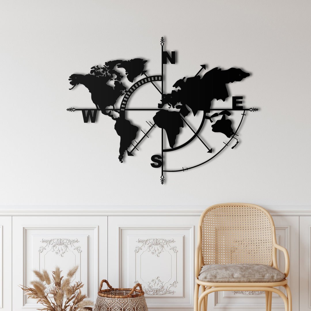 World Map Compass Metal Wall Art - Decor available at Dekadron for $119.90